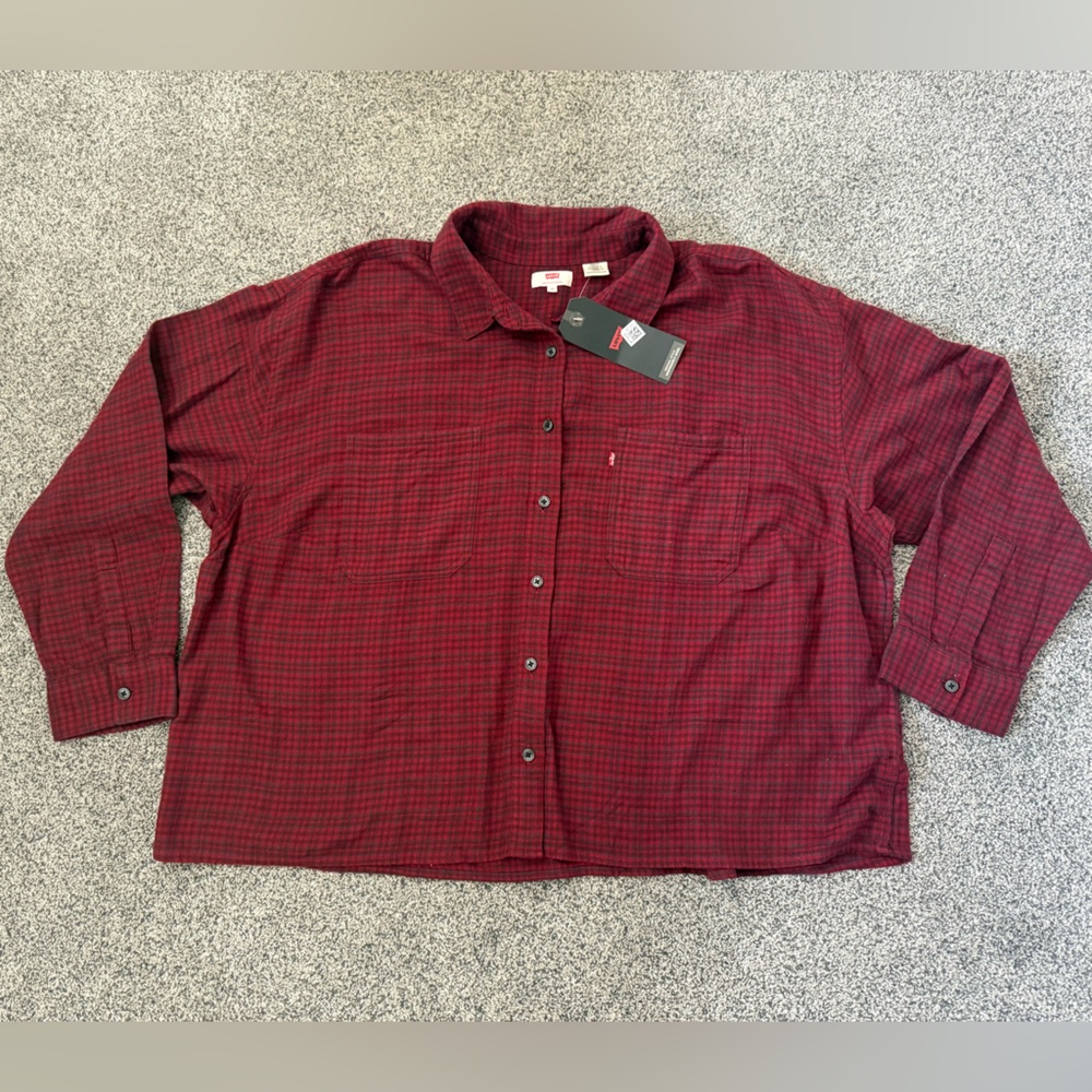 Levi's Men's Red Checkered Plaid Button Up Long Sleeve Shirt